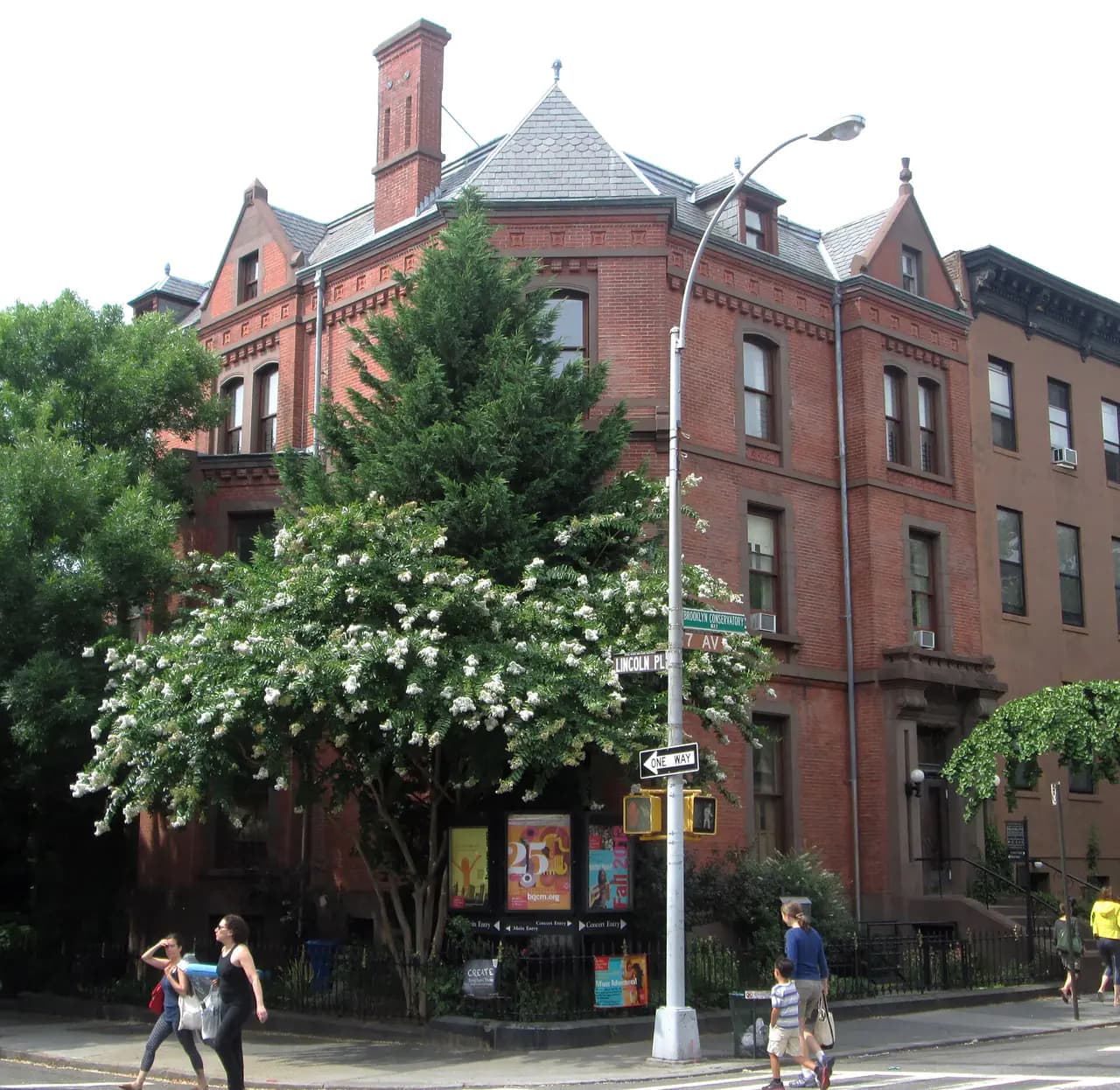 The red-brick Victorian building of the Brooklyn Conservatory of Music on Seventh Avenue in Park Slope